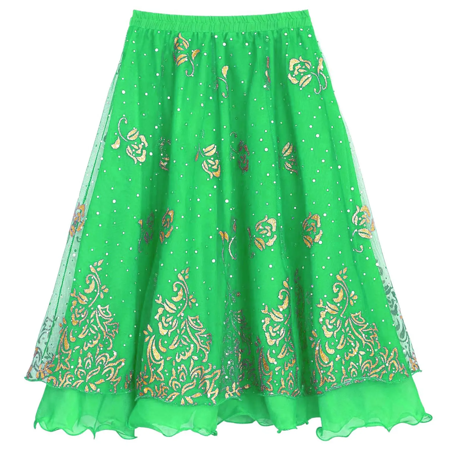 Traje de danza del vientre para niñas, traje de madera del vientre indio Oriental, Top corto con mangas abullonadas y falda, pañuelo y tocado con cadena en la cintura