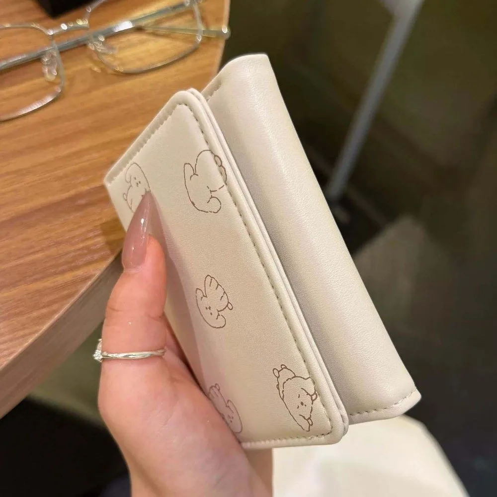 Trifold Design Short Trifold Wallet Bunny Print Compact Size Mini Purse Korean Style Coin Pocket Coin Pocket Wallet Travel Use