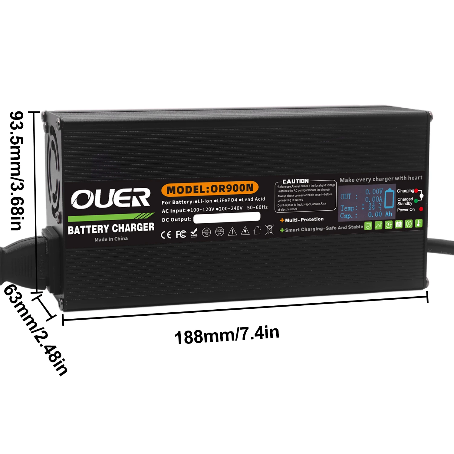 87.6V 10A LiFePO4 배터리 스마트 충전기 OLED 디스플레이가 장착된 24S 72V 76.8V LiFePO4 배터리 알루미늄 쉘에 사용되는 고전력