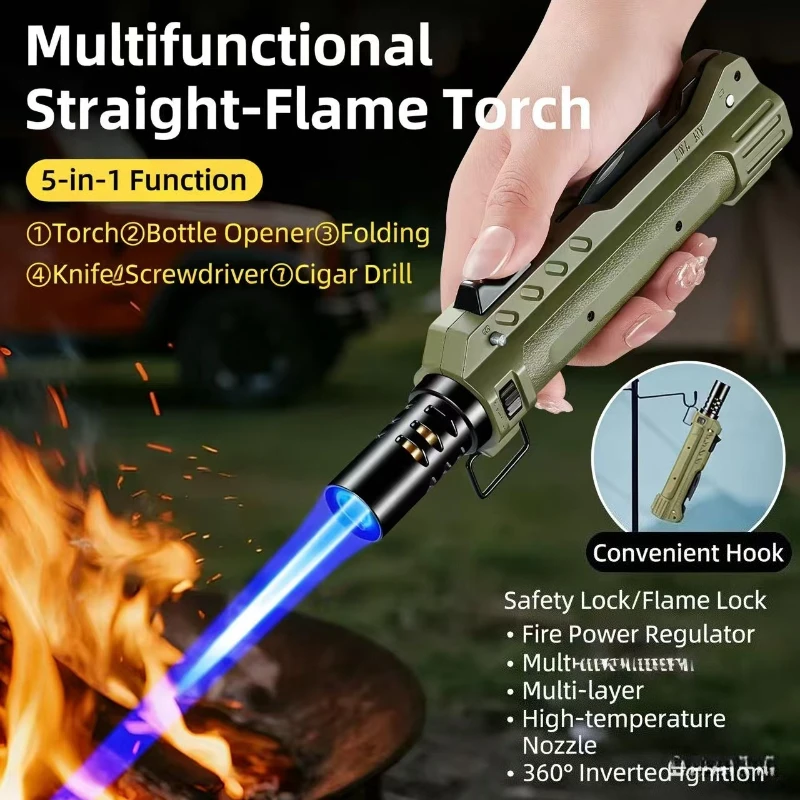 Powerful Metal Gas Lighter Windproof Outdoors Kitchen Cooking Torch Flame Jet Barbecue Smoking Accessories Cigar Lighters