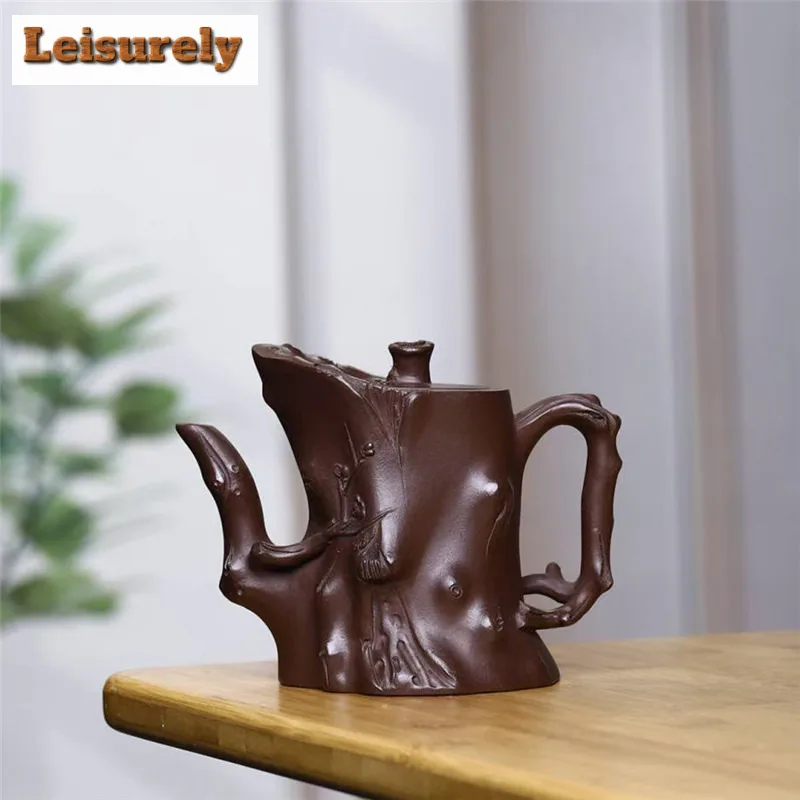 320ml Exquisite Yixing Purple Clay Teapots Handmade High Plum Tree Stump Pot Raw Ore Purple Mud Kettle With Infuser Zisha Teaset