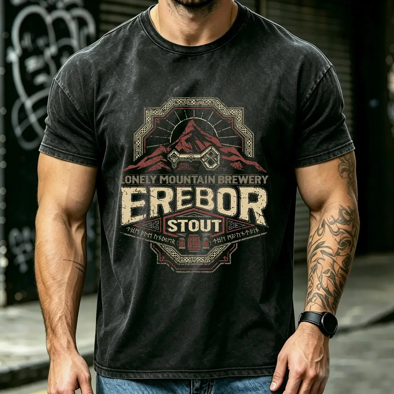 washed T Shirt Erebor Stout Funny Parody Film Beer LOTR Retro Vintage Dwarf long or short sleeves vintage Washed graphic Soft