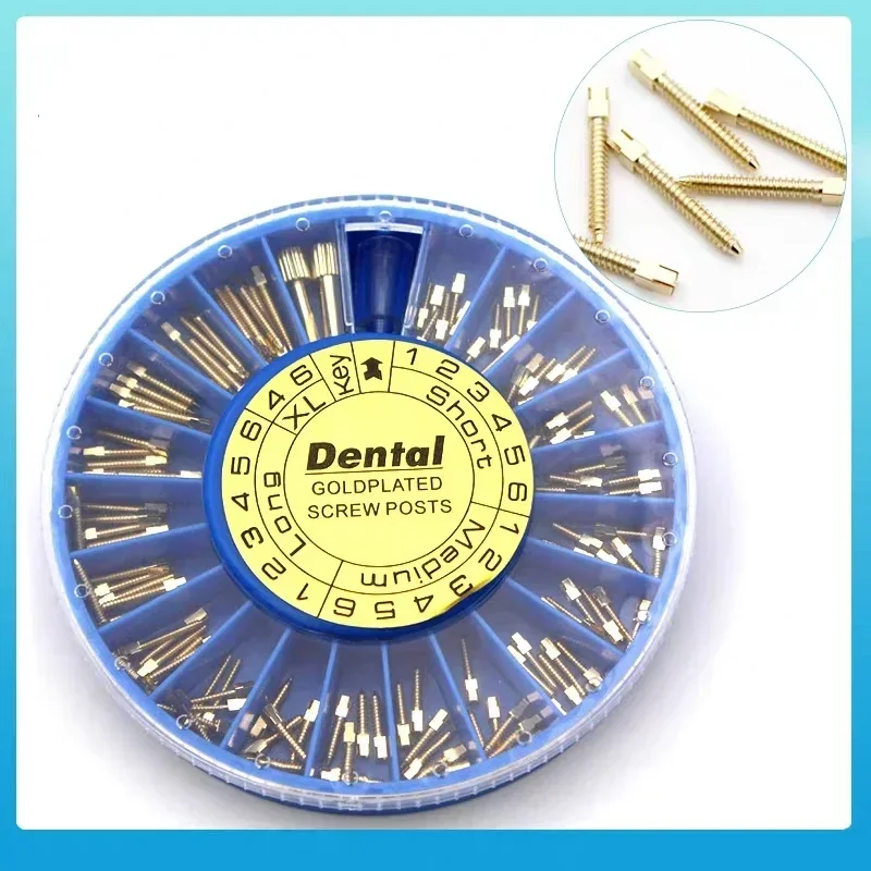 Poste de tornillo de acero inoxidable para odontología, herramienta Dental chapada en oro, de titanio, 120 unids/lote por caja