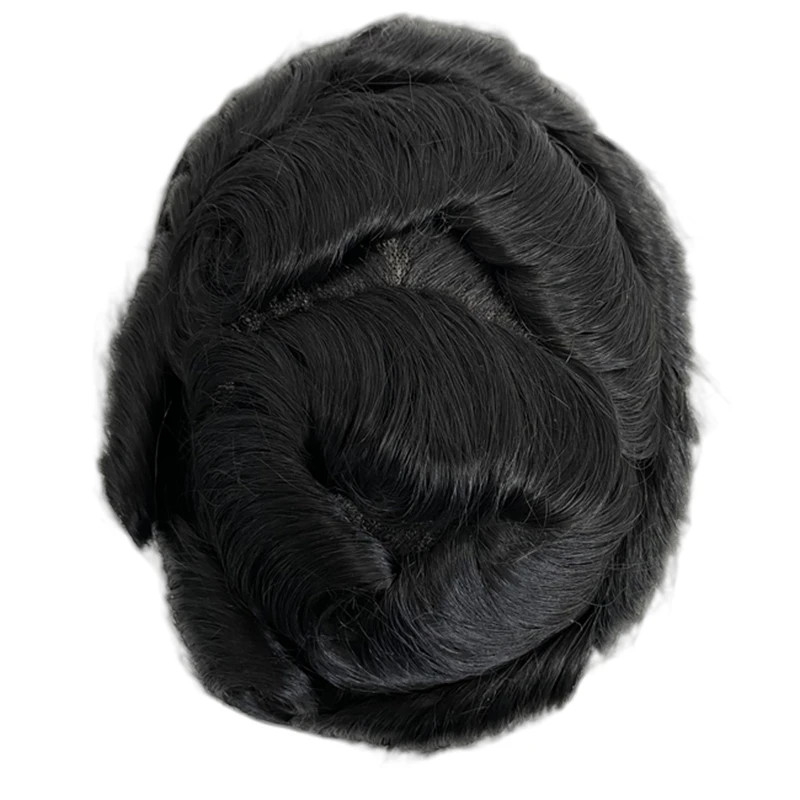 6 pouces postiches de cheveux humains vierges malaisiens 8x10 # 1 unité de dentelle avant de toupet mono Hollywood ondulé de couleur noir de jais 32 mm pour hommes