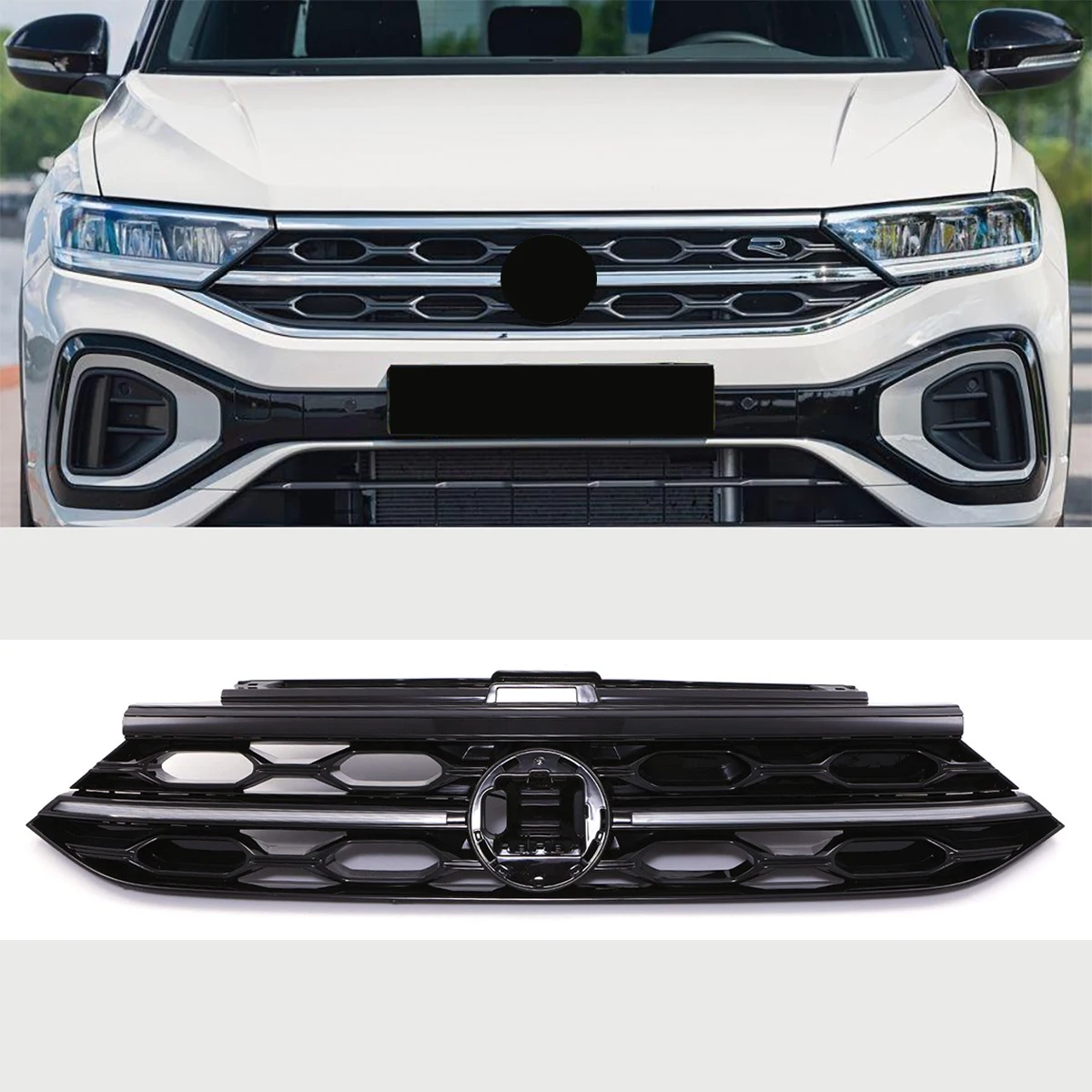 For VW T-ROC 2022-2025 High-Spec Version Front Grille with Chrome Horizontal Strips (No LED Light Bar) OE 2GA 853 653 H