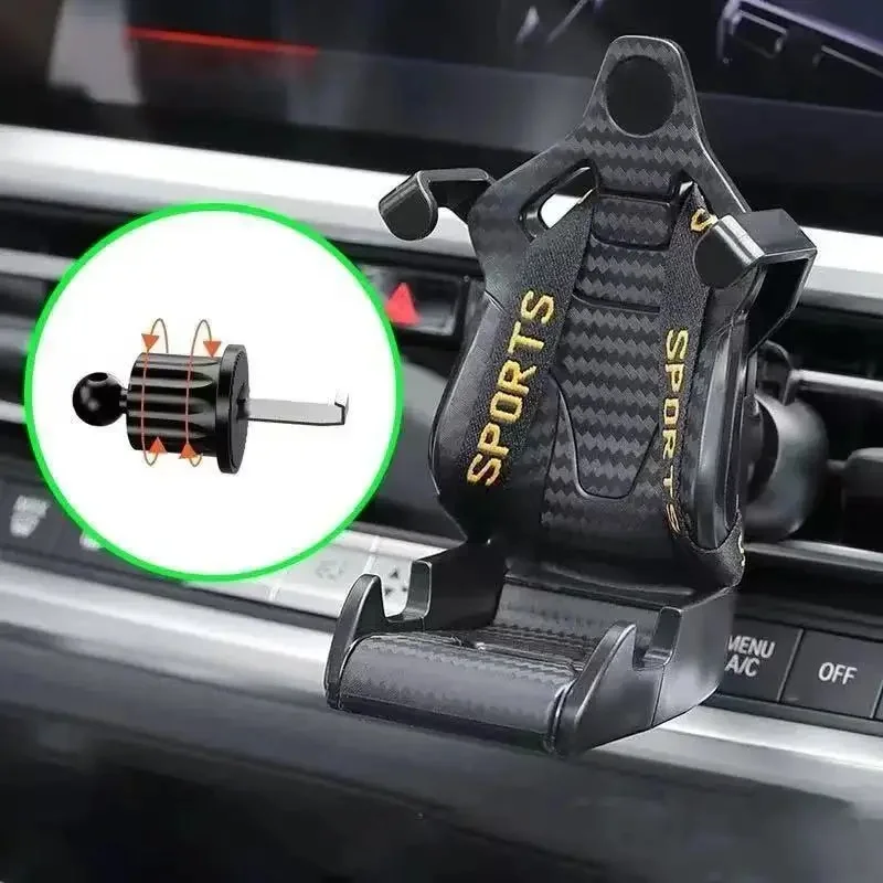 A Car Racing Seat-Shaped Phone Holder Designed for Car Air Vents, Featuring a Metal Clip And Compatible with All Smartphones