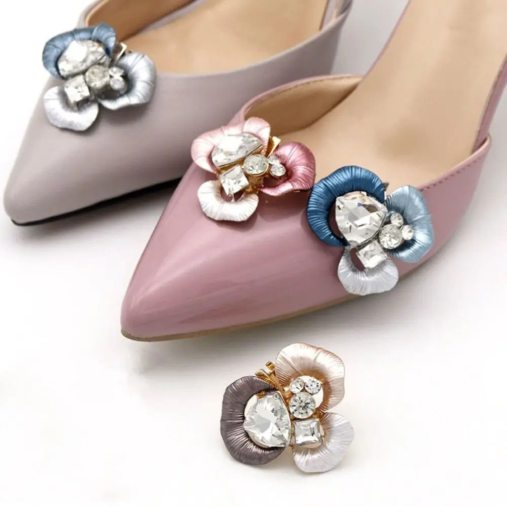 

High Heel Rhinestone Shoe Decorations Clip Flower Brooch Square Clamp Shiny Charm Buckle Wedding Bride Decor Shoe Accessories