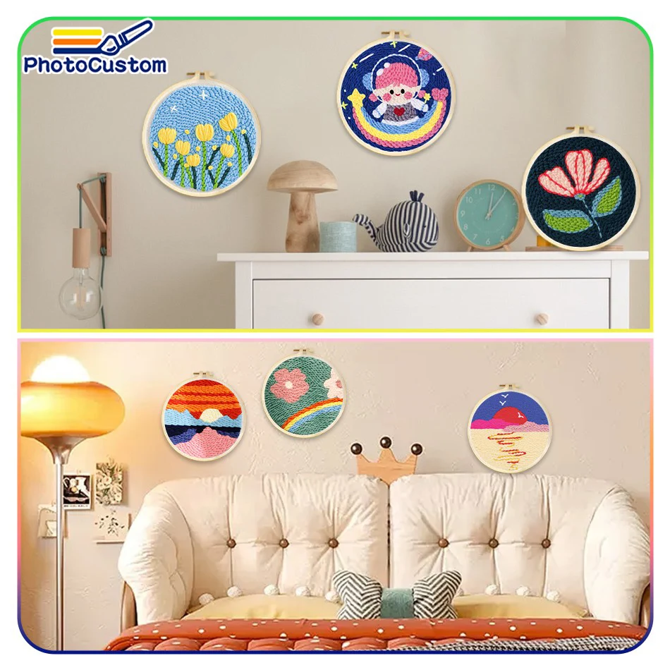 PhotoCustom الحوت نمط لكمة إبرة لكمة عدة طقم تطريز مع أدوات تعليمات الغزل كيت Diy بها بنفسك الحرفية