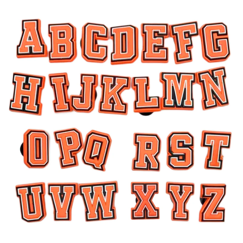 Orange Alphabet Letter Pins Shoe Charms for Crocs Accessories Clogs Bubble Slides DIY Shoe Decoration Buckle Party Gifts