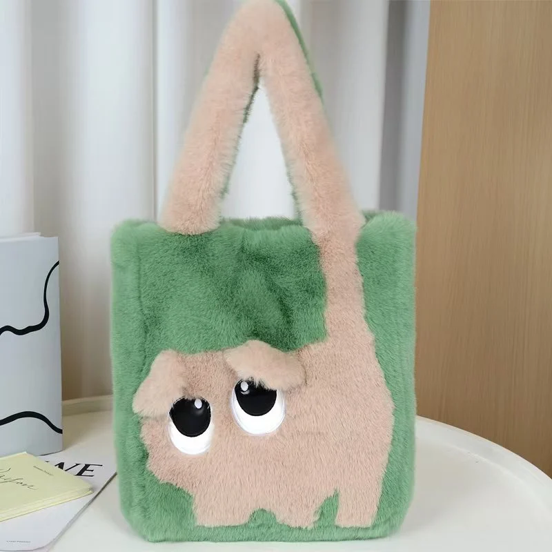 

Women's Shoulder Bags Handbags Autumn and Winter Plush Portable Fluff Bag Women's Large-capacity Creative Cat Cartoon Tote Bag