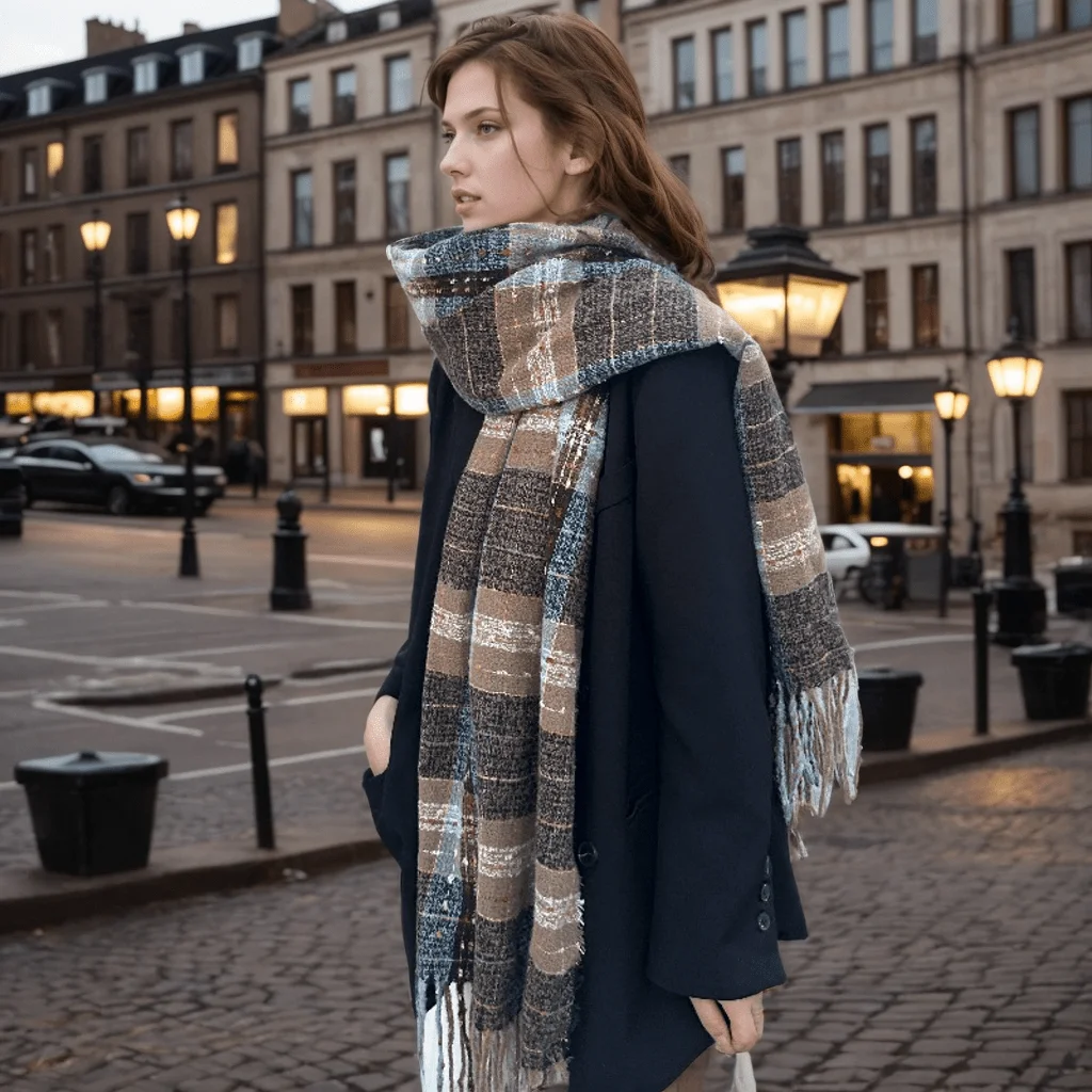 

Шарф в клетку «Звездные слезы» — зимняя шаль с винтажным принтом Galaxy для женщин, толстая теплая накидка на шею в элегантном стиле