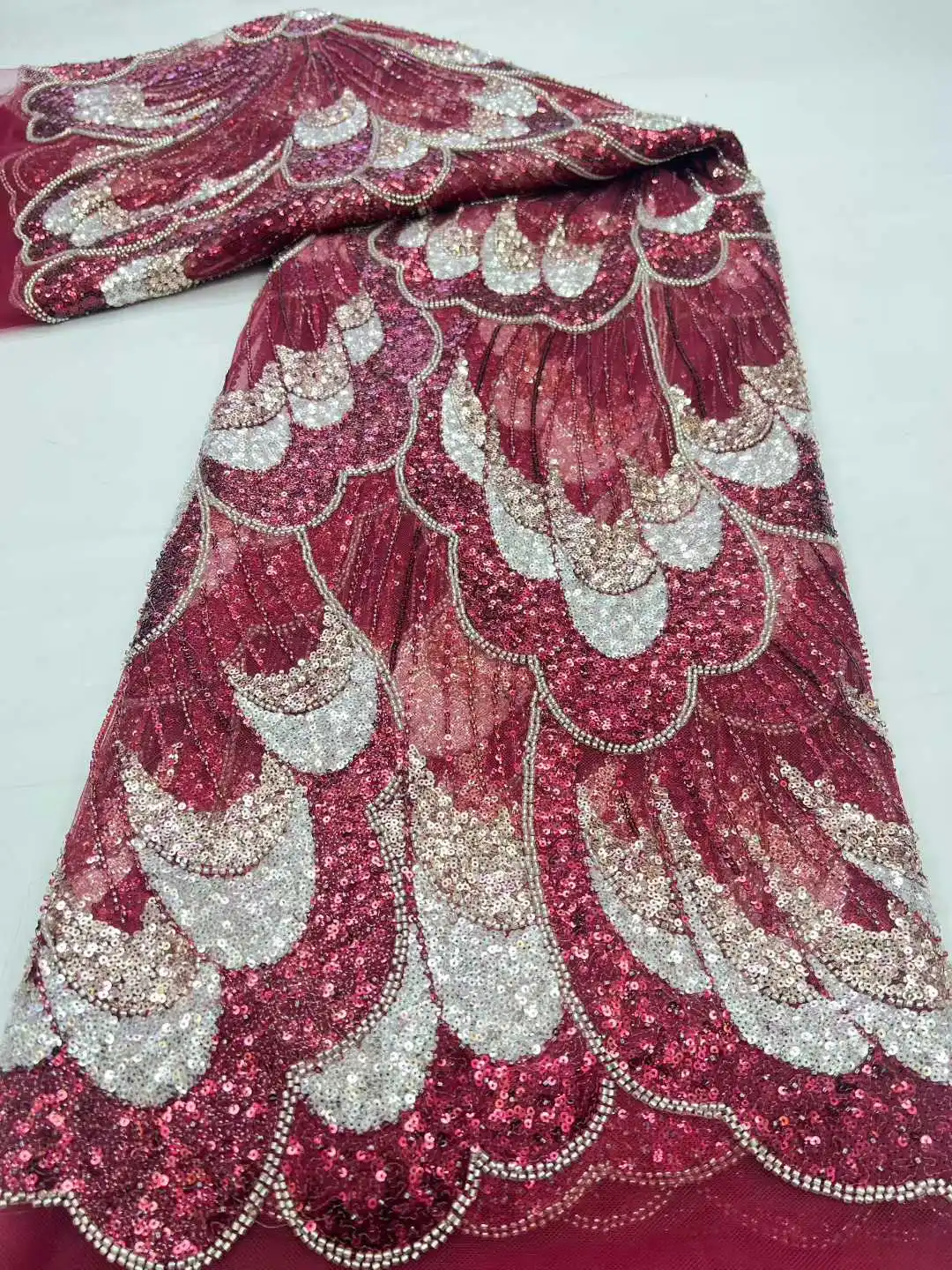 

African Lace Fabric 2026 Sequins Beaded Embroidery Groom Nigerian Bridal High Quality French Tulle Lace Fabric for Wedding