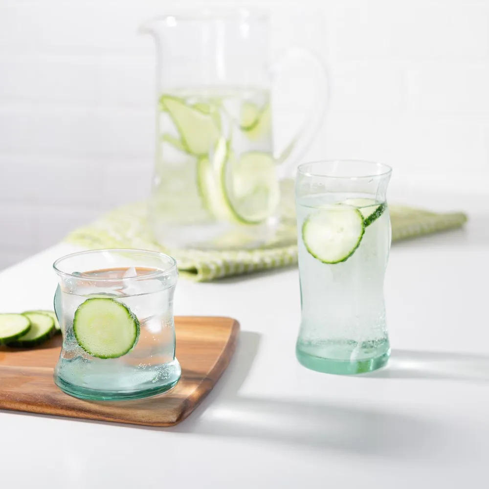 Clear Green Glass 11.5 oz Drinking Glasses Set of 2 Modern Tumbler Cups for Water Juice Beer Barware Home Kitchen Dining - view 6