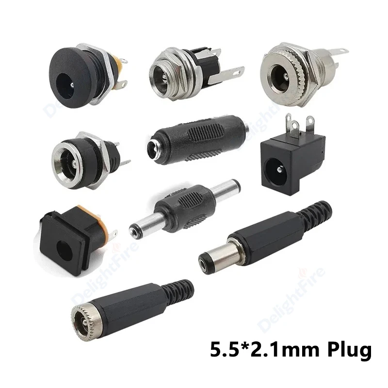 5.5 2.1mm Barrel Connector 12V DC Power Adapter Male Female Plug Jack Screw Nut Panel Mount Wire Connectors For Audio LED Strip