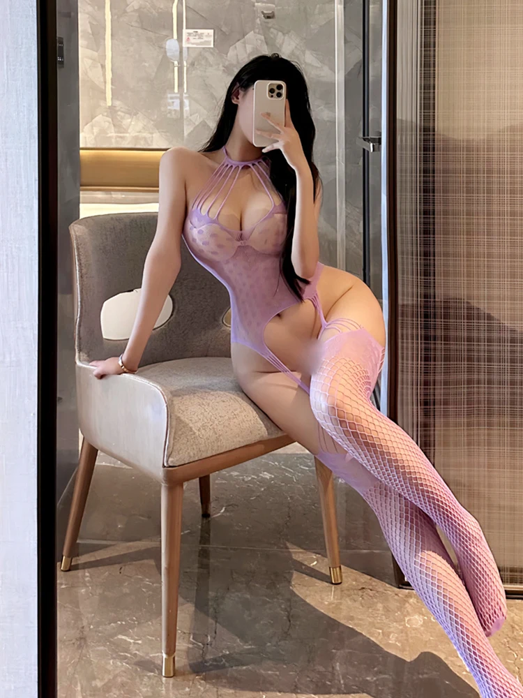 Fishnet Bandage Sexy Lingerie Women Sheer Hollow Out Mesh Bodysuit See Through Bodystockings Seductive Erotic Net Intimates