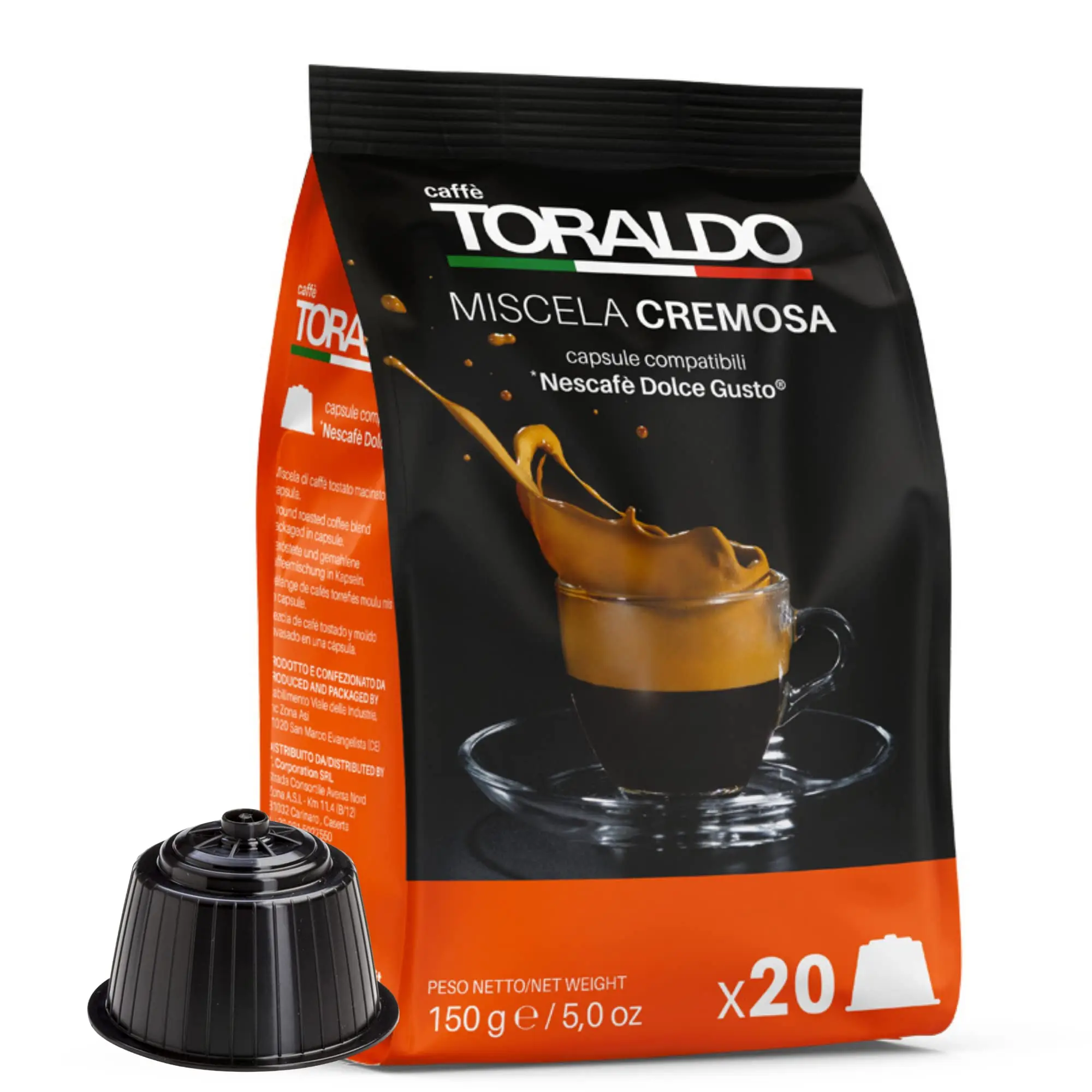 CAFÉ TORALDO |   Capsules compatibles Dolce Gusto * (100 unités, mélange crémeux)