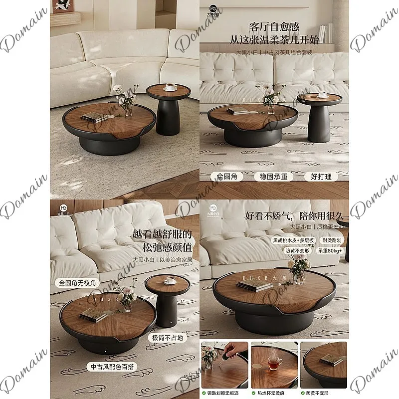 Medieval style round coffee table household living room 2026 new high-end retro coffee table table