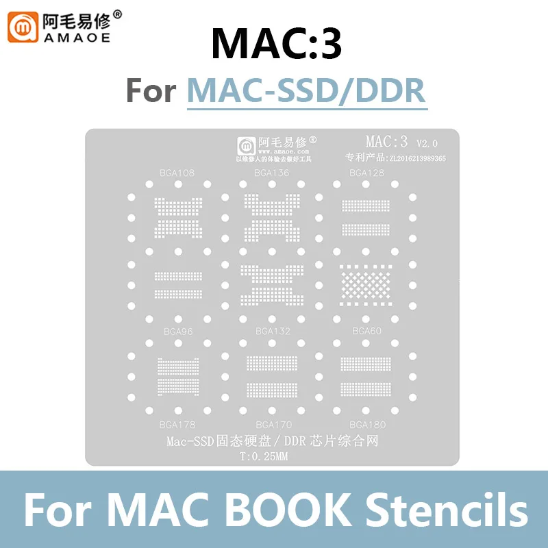 Amaoe-MAC Pro A2159 A1706 A1707 A1534 전원 IC CPU SSD, 0.12mm 두께 BGA 리볼링 스텐실