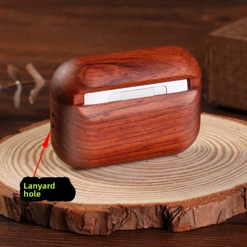 Luxury High-end Solid Wood Earphone Case for Airpods Pro 2 Pro3 (2025) & Airpods 4 3 2 1 Full Protection Hard Cover+Short Strap