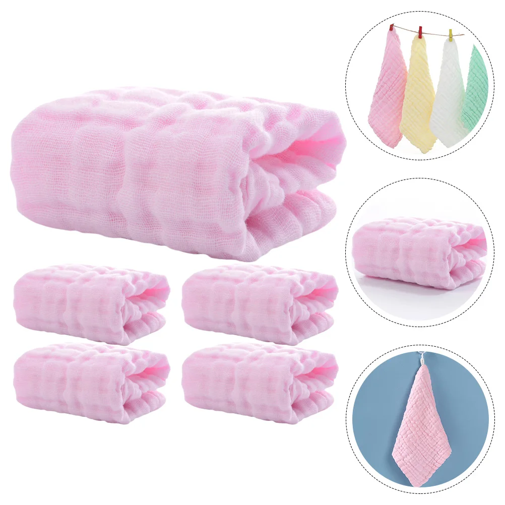 

5pcs Pink Pure Towels Baby Muslin Washcloths Saliva Burp Hand Drool Essentials Toddler Bath Necessities