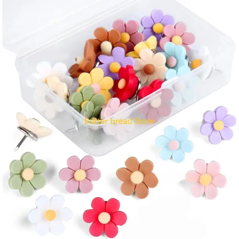 W89C 20/30Pcs Flower Head Push Pin for Bulletin Board Cork Board Tacks Drawing Pin