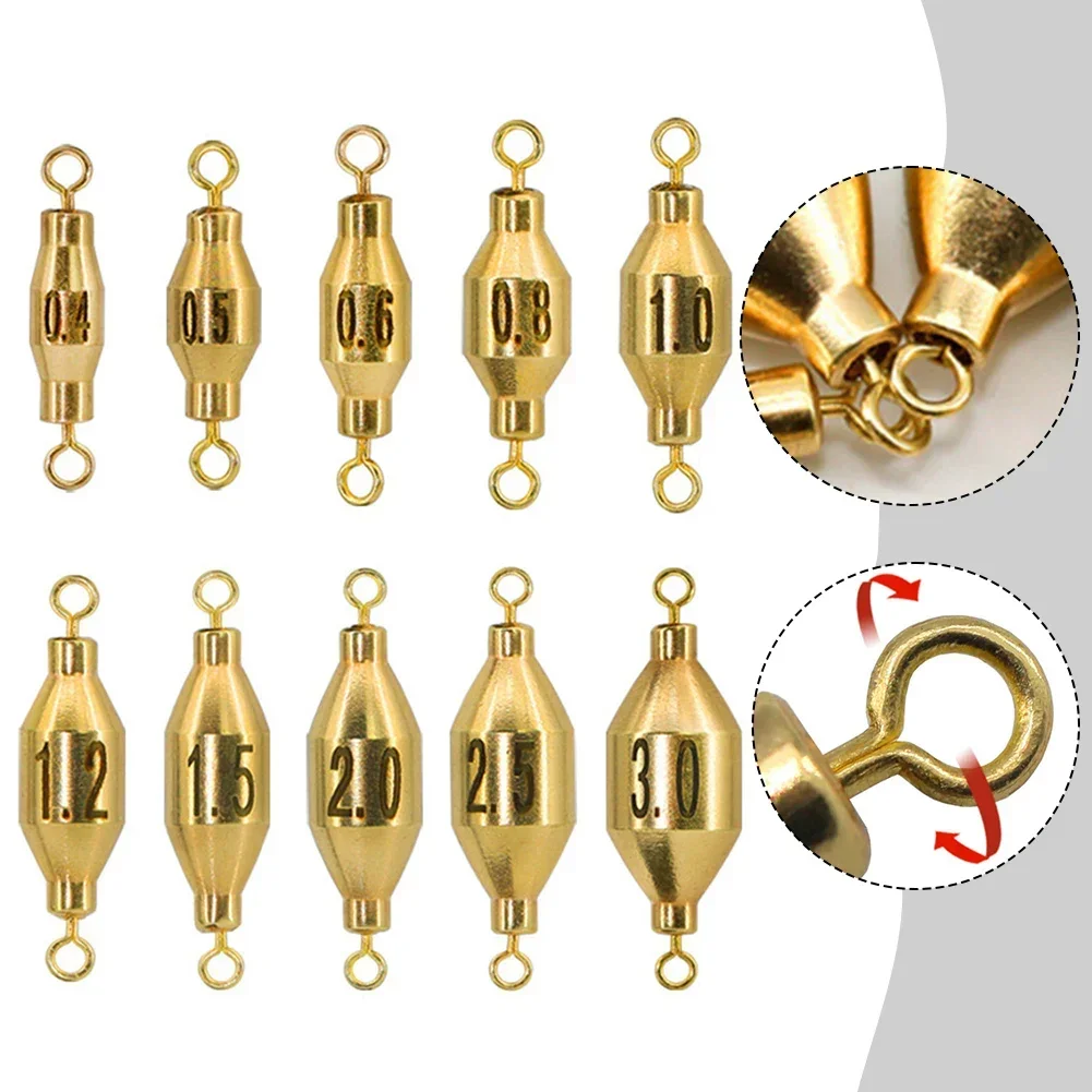 

10pcs Fishing Brass Sinker With Inner Swivel Inline Weights Swivel Weights Yellow Fishing Brass Sinker Outdoor Fishing Tools