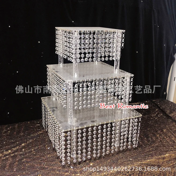 European single-layer crystal bead square acrylic transparent cake holder tea snack tray fruit plate dessert table
