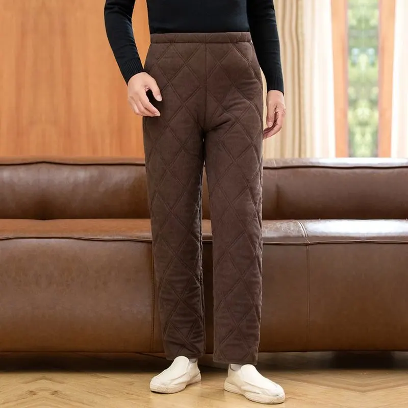 Middle-aged and elderly men's winter cotton pants, fleece-lined, thickened, high-waisted, warm pants