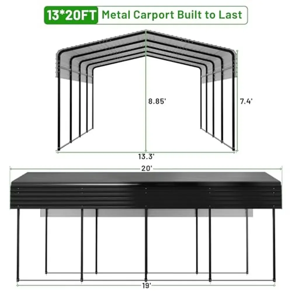 Sturdy 13x20FT Metal Carport Galvanized Steel Roof Frame Canopy Shelter Car Truck Boat Outdoor Activities Parties Wedding Shows