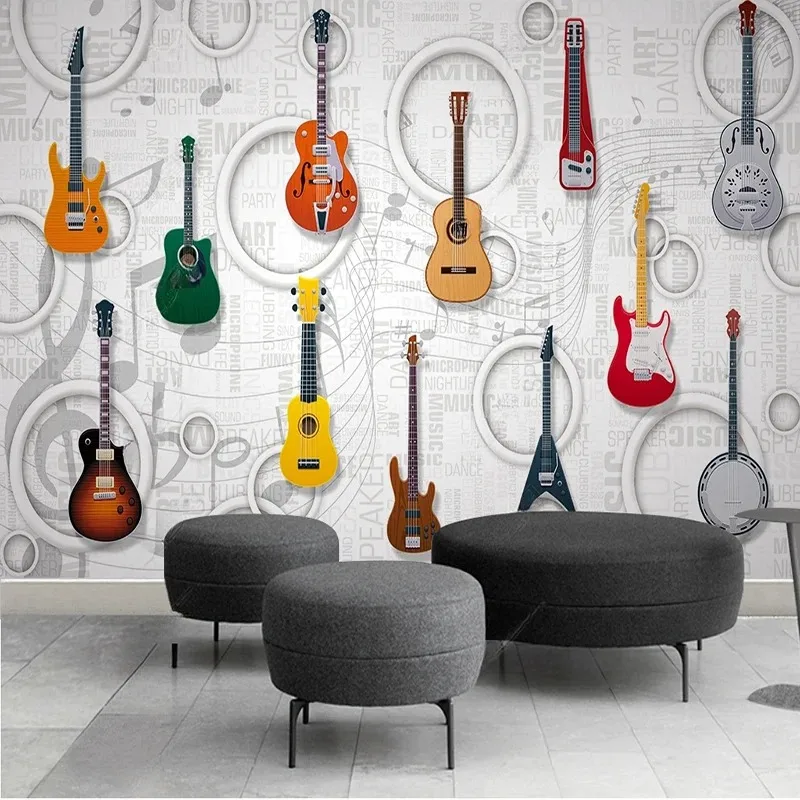 Custom Any Size Mural Wallpaper Guitar Music Equipment Cartoon 3D Stereo Background Wall Home Decoration Painting Wall Papers