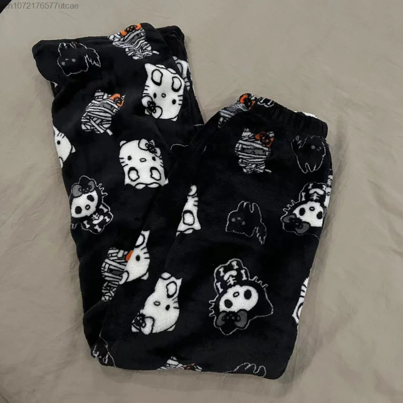 Sanrio Hello Kitty Christmas Skeleton Goth Punk Casual Pants Cute Cartoon Print Calf-Length Pajama Pants Girls Autumn Home Pants