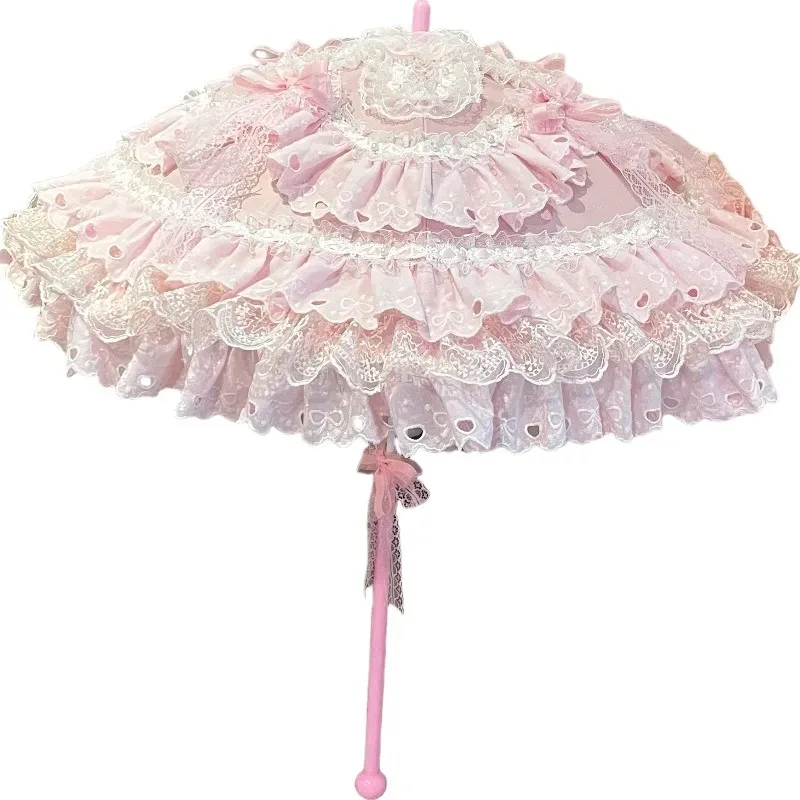 Lace UmbrellaPink Kawaii for WomenGothic Lolita Sun Parasol with Floral Pattern for Wedding PhotographyTeaParty Shade Protection