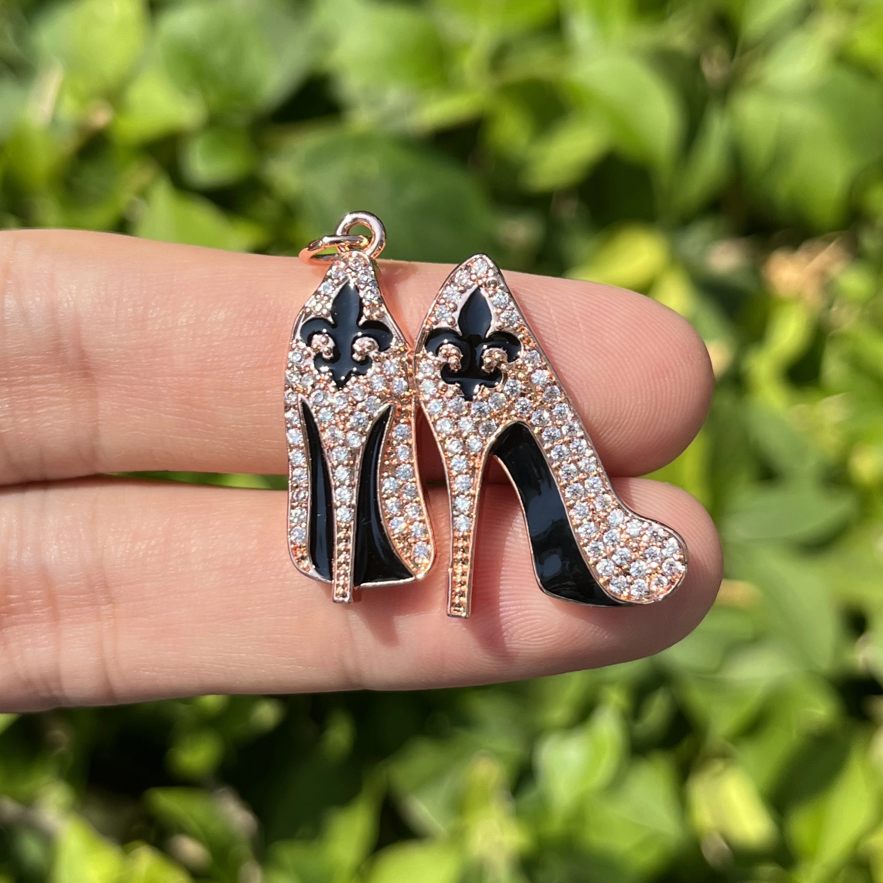 5pcs Zirconia Rhinestone Enamel Fleur-de-lis Pave High Heel Charm Pendant for Jewelry Bracelet Handmade Accessory Findings