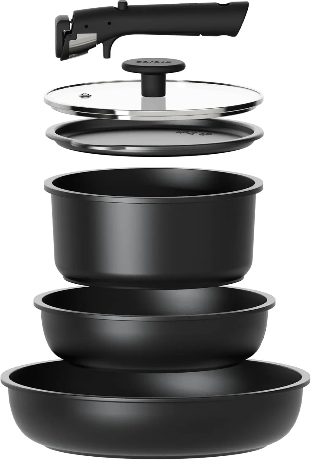 

6-Piece Non-Stick Cookware Set with Detachable Handle, Oven/Fridge Safe, Space-Saving for Kitchen and RV