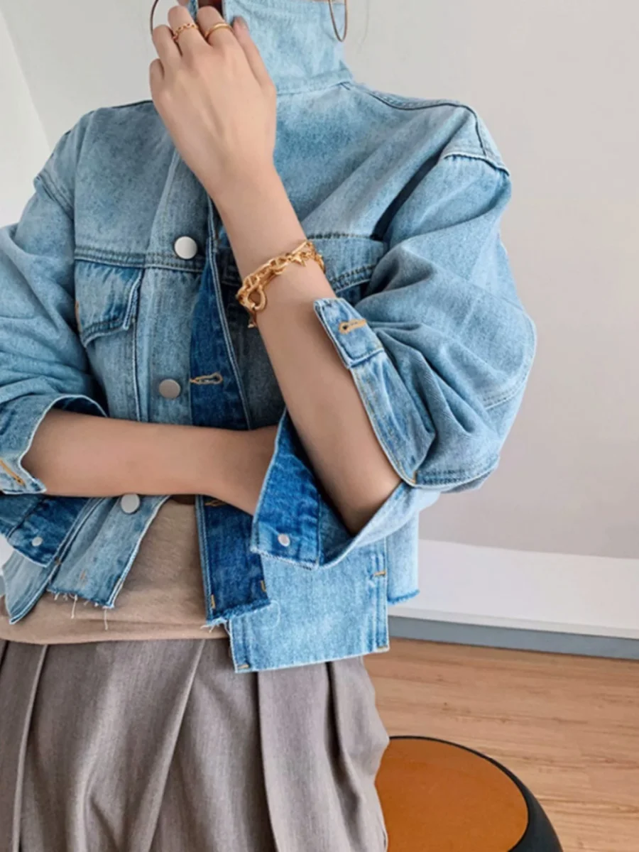 

ort Denim Jaet, женский весенне-осенний повседневный свободный крой с воротником-стойкой, асимметричный жилет, топ, хлопковая рабочая одежда