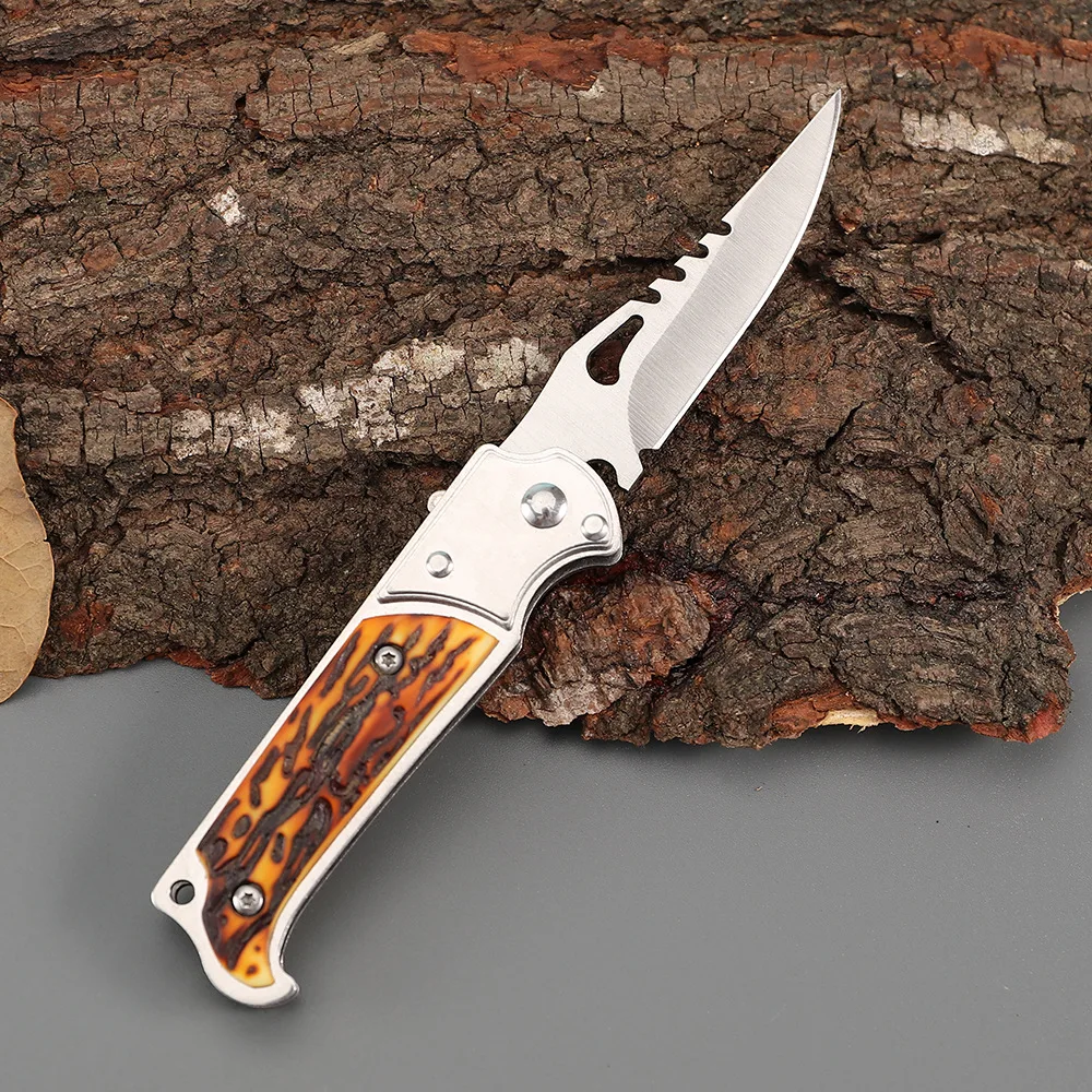 Stainless steel folding knife, mini knife for survival, outdoor knife, bone blade handle, portable and portable tool