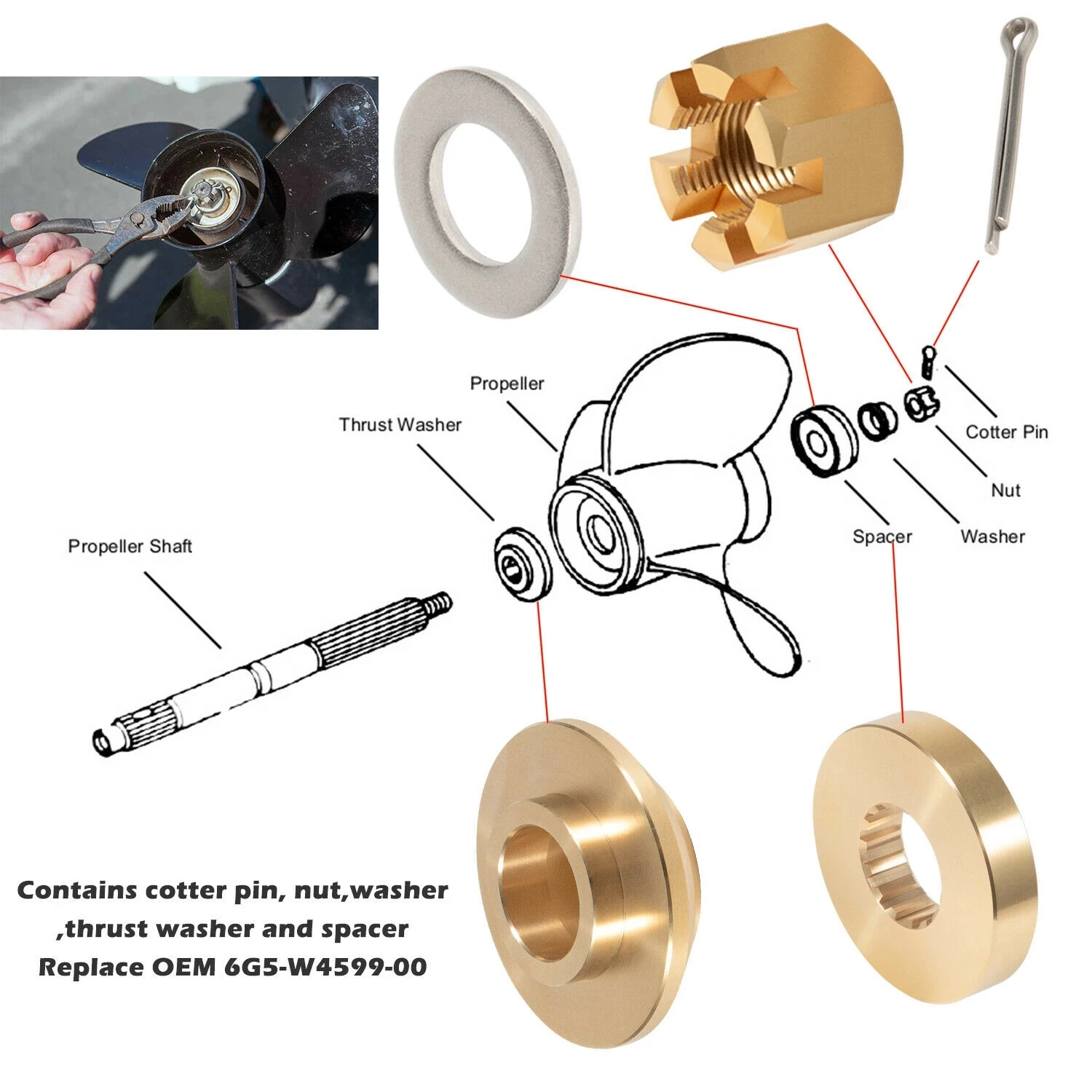 MX Upgrade Propeller Installation Hardware Kits for Yamaha 150-300 HP Outboard Motos Replace 6E5-45987-01