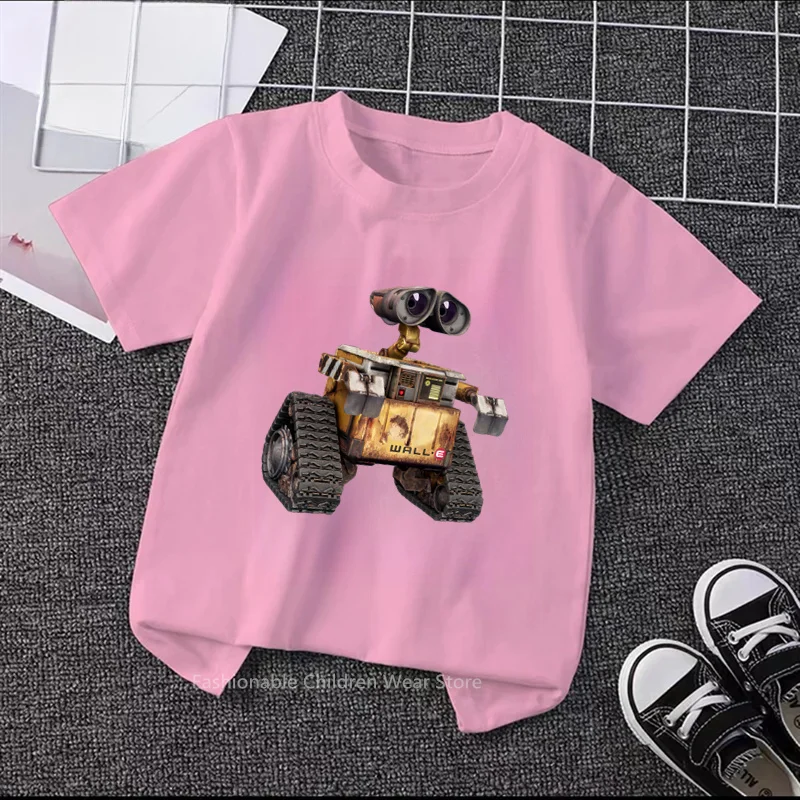 WALL-E Hits the Disney Summer Scene! Adorable Robot Prints on Stylish Hip-Hop Kawaii O-neck T-shirts Perfect for Boys and Girls