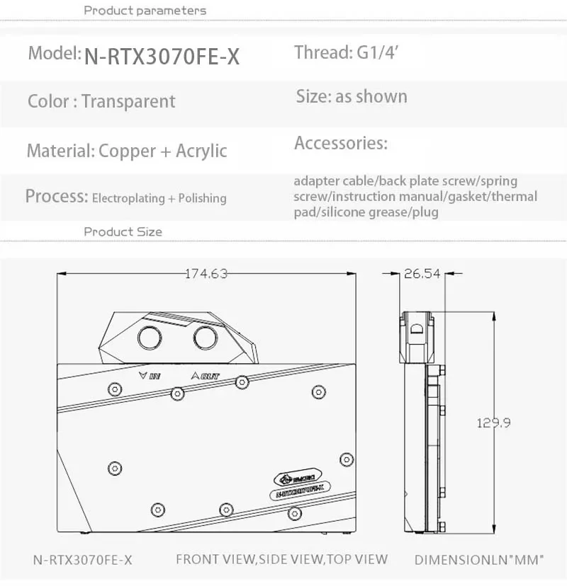 Bykski N-RTX3070FE-X Water Block Use for NVIDIA RTX 3070 Founder Edition /NVIDIA RTX 3060 TI GPU Card/Full Cover Copper Radiator