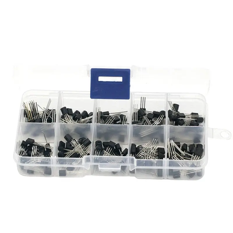 200Pcs Transistor Kit BC327 BC337 2N2222 2N2907 2N3904 2N3906 S8050 S8550 A1015 C1815 PNP/NPN 10 Values TO-92 Transistors Set