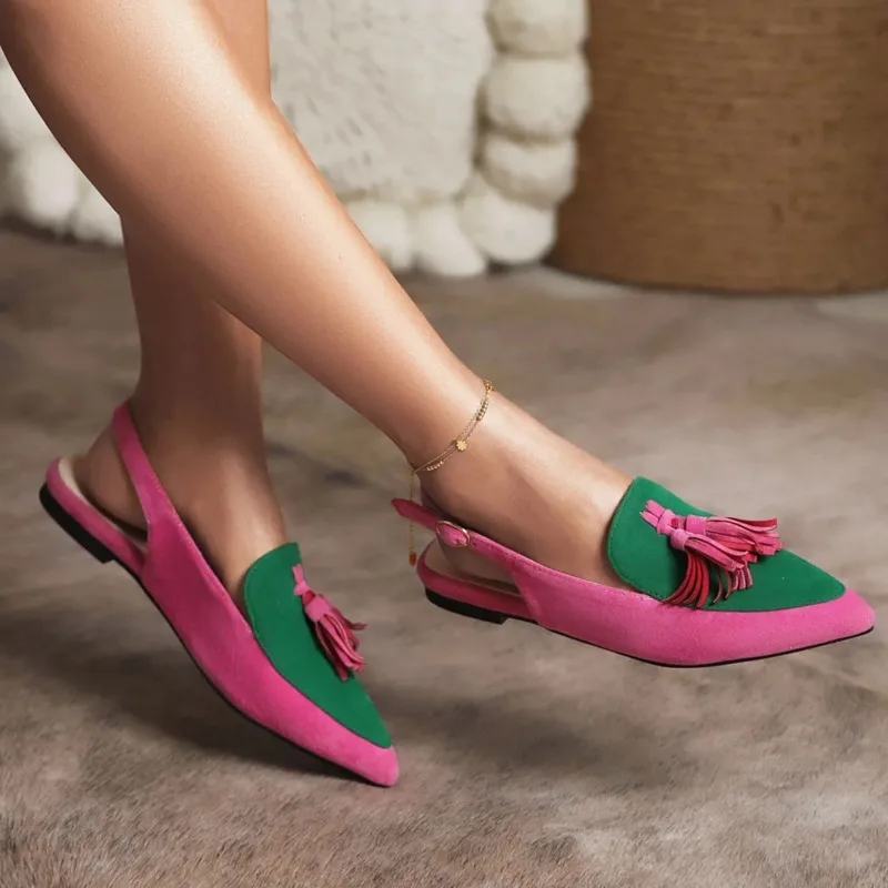 2024 Summer Tassels Sandalias Mules Casual Pointy Toe Flat Heels Women Shoes