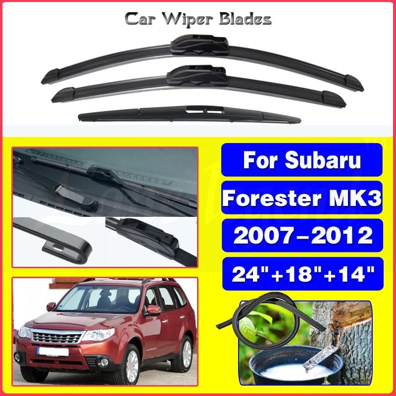 

For Subaru FORESTER MK3 2007-2012 Car Front Rear Wiper Blades Soft Rubber Windscreen Wipers Auto Windshield 24"18"14" 2010 2011