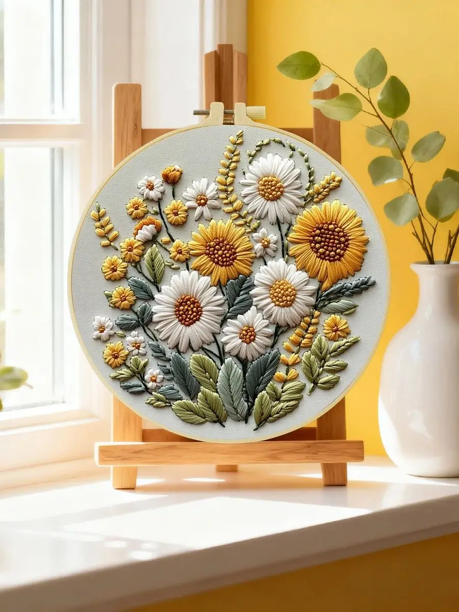 1 Stück 20X20CM/15X15CM 7,87/6,3 Zoll Blumen-Stickerei-Starter-Kit DIY-Kit DIY-Stickerei-Set Handarbeiten Nadelkunst Malerei – Detail 6