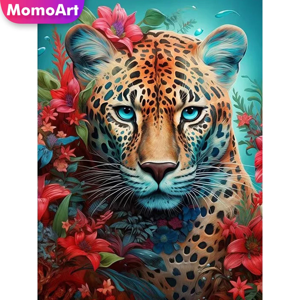 Momoart 5D Diamantmalerei Leopard Tierbild Strass DIY Diamant-Mosaik Blume Neuerscheinung Stickerei Handarbeit