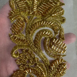 0.5Yard Premium Gold Glass Bead Beaded Lace Trim For DIY Embroidered Beaded Lace Ribbon Clothing Accessories For Party Dresses