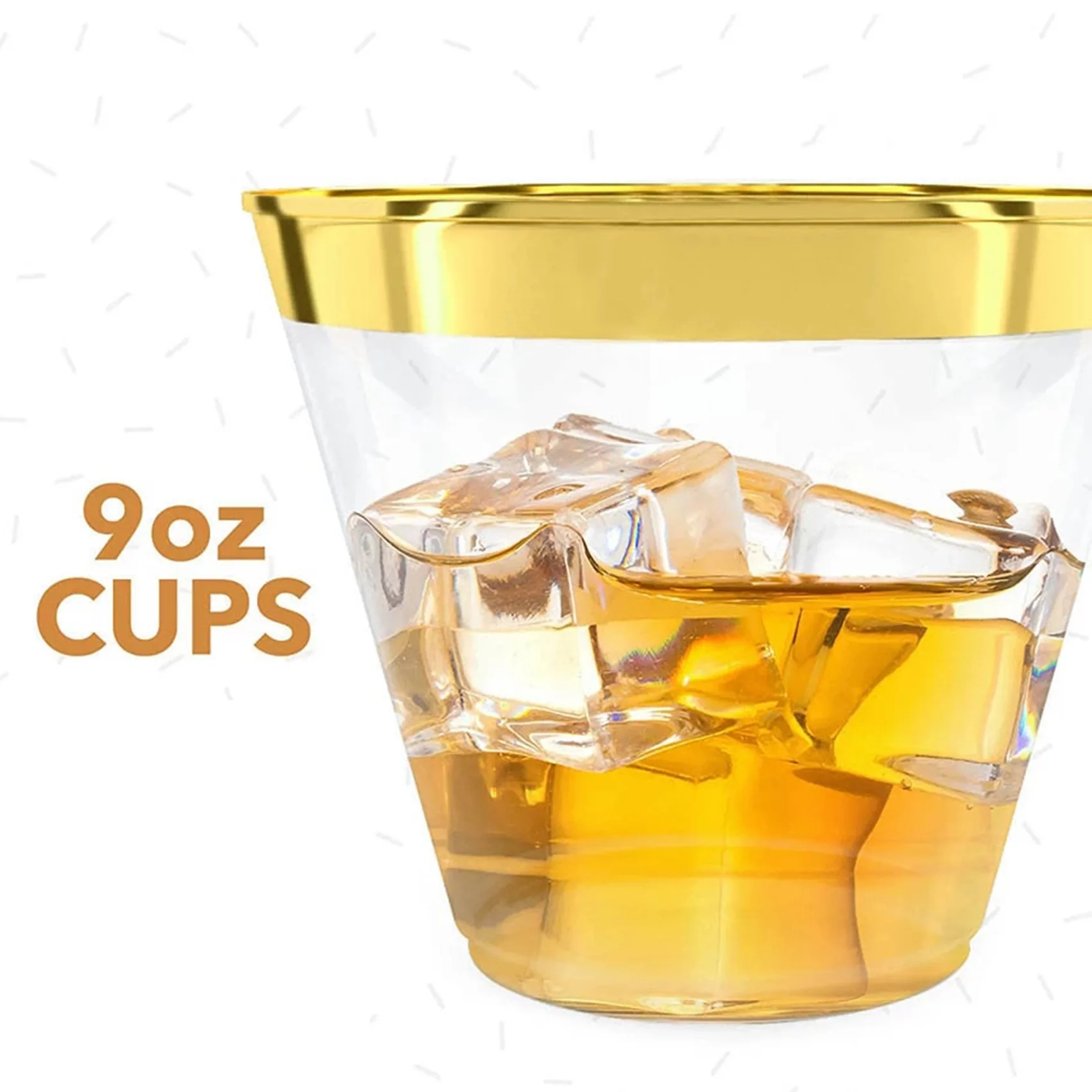 Plastic Cup 9 Oz Hard Disposable Cup Plastic Wine Glass Party Wedding Wine Glass Transparent Plastic Cup -Gold Rim