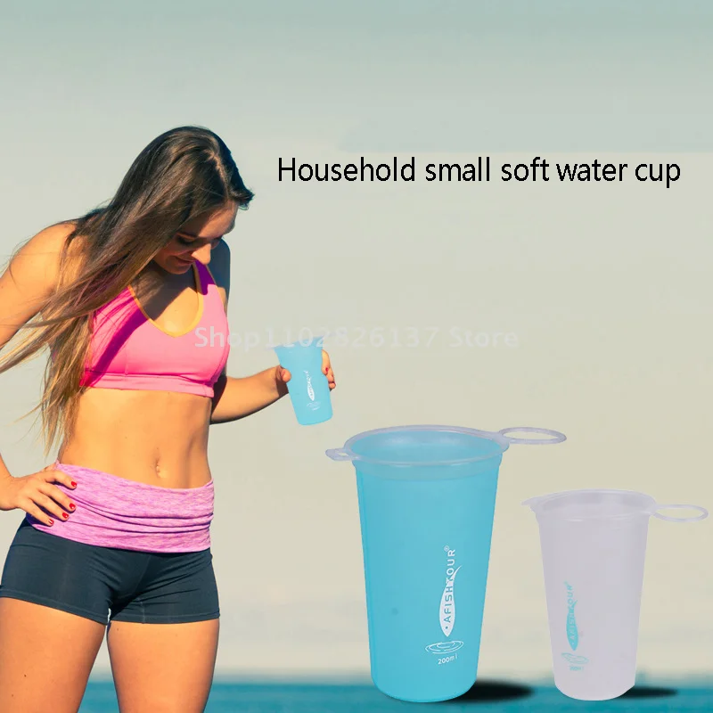 Tazas suaves de TPU de 200ML, botella de agua deportiva plegable, taza de agua portátil para exteriores, correr, ciclismo, senderismo, bolsa de agua Flexible