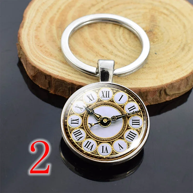 سلسلة مفاتيح كروية زجاجية على الوجهين ، ساعة بانك كلاسيكية ، زينة تغليف سلسلة مفاتيح السيارة ، ساعة مطلية بالفضة ، ليست طاولة حقيقية #3