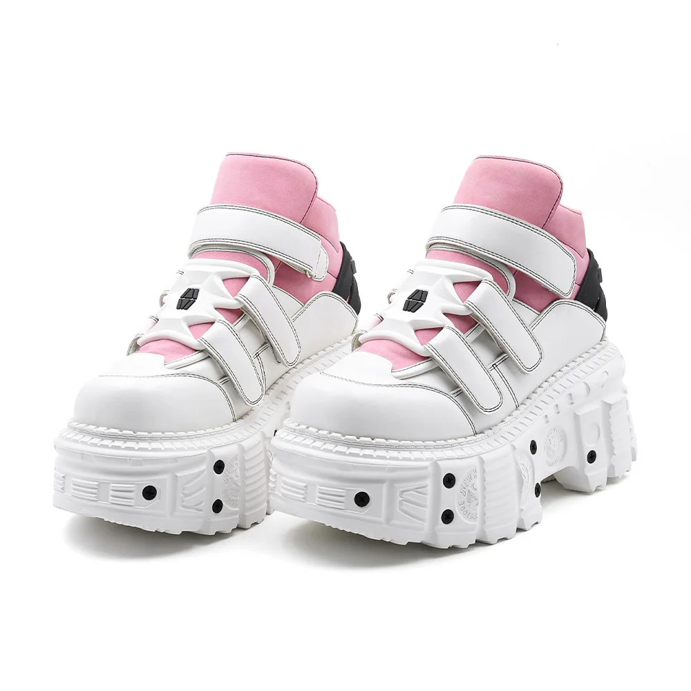 New Gothic Ankle Rock Boots 2025 Woman Sneakers New Punk Style Women Shoes Lace-up Heel Height Platform Shoes Woman Metal Decor