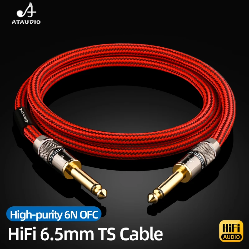 ATAUDIO HiFi 6.5mm TS Audio Connection Cable High‑purity 6N OFC Conductor 6.5 Jack to Jack Wire for Electric Guitar Amplifier